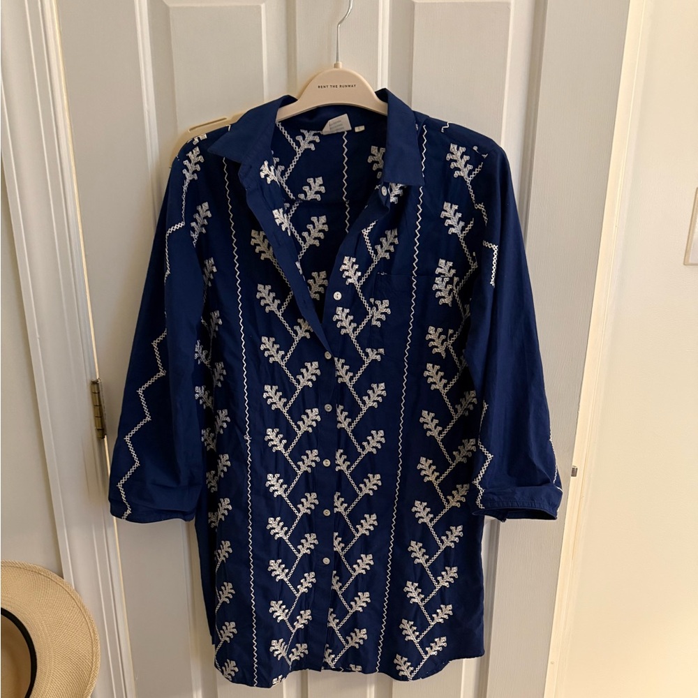 Navy Blue Embroidered Dress Julia Amory